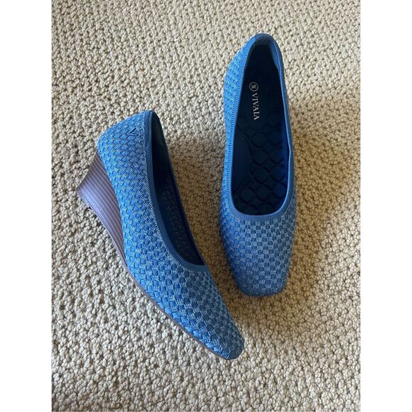 Vivaia Margot Square-Toe Wedge in Denim - Picture 2 of 8